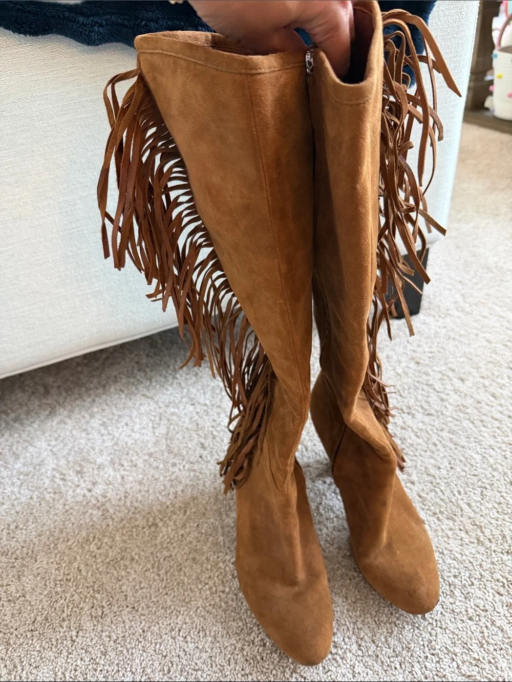 Ralph Lauren Women's Suede Fringe Knee-High Boots - Tan
